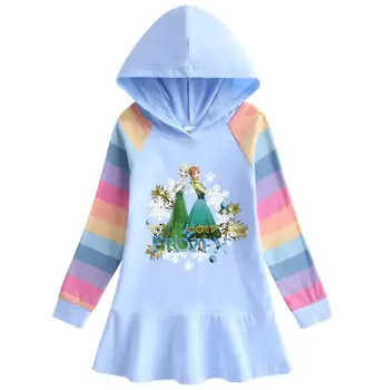 Disney Mrazené Šaty Rainbow Detí s Dlhým Rukávom s Kapucňou Anna Elsa Princezná Šaty Kreslených Dievčat Vianoce Deti Oblečenie