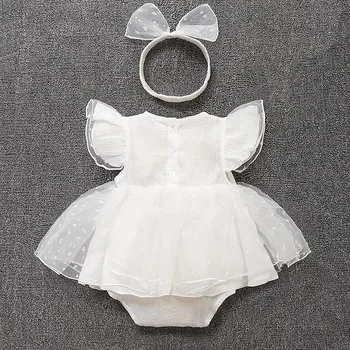 Baby leta kombinézu dievčatá princezná šaty +hlavový most dieťa krst krst šaty svadobné party 0-9 mesiacov photo shooting šaty