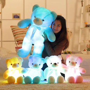 50 Tvorivé rozsvieti LED macko Vypchaté Zvieratá Plyšové Hračky Farebné Žiariaci Vianočný Darček pre Deti Vankúš