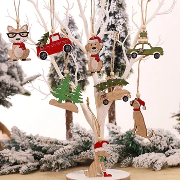 Vianočné Drevené Prívesok/Malých Zvierat Auto Prívesok/Cartoon Auto Tvar Ozdoby Na Vianočné Stromčeky/Vianočnú Atmosféru Dekor