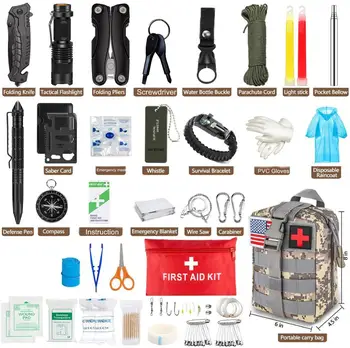 Tiesňové Survival Kit 100 v 1. Profesionálny Prežitie Výstroj na Lov Nástroj Prvá Pomoc Kit SOS s Molle Puzdro pre Kempovanie Dobrodružstvo