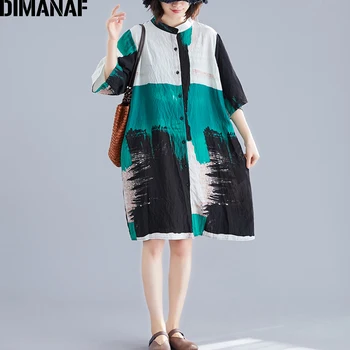DIMANAF Plus Veľkosť Ženy Dlho, Blúzky, Košele, Letná Bežné Bavlnené Obliečky Vintage Ženské Oblečenie Voľné Základné Tlač Tričko Šaty 2019