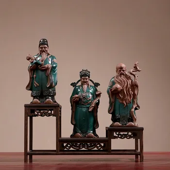 Keramické sochy Fu Lu Shou Boh Bohatstva，Moderného umenia, socha，Domov obývacia izba, podkrovie charakter dekorácie socha，dary