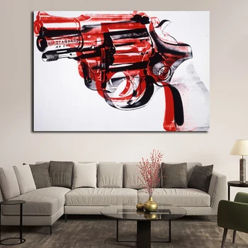 OUCAG Abstraktné Andy Warhol Zbraň Plagát Maľovanie na Stenu Dekoratívne Obrázky Cuadros Pre Obývacia Izba Vytlačí A Plagáty, Maľba