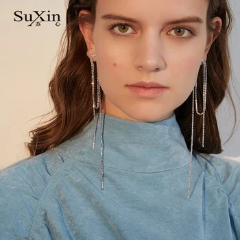 SuXin Náušnice 2020 Nové Jednoduché Strapec Náušnice Pre Ženy Dlho Zirkón S Príveskom, Náušnice, Šperky Darček