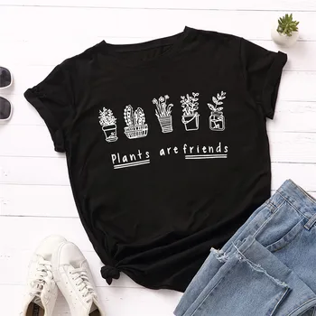 Plus Veľkosť S-5XL Roztomilý Rastliny Tlač Bavlna Tričko Ženy Košele O Krk Krátkym Rukávom Letné Tričko Ženy T-Shirt Funny T-shirts