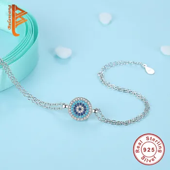 BELAWANG Autentické 925 Sterling Silver Kolo Náramok Nastaviteľné Reťazca Modré Crystal Šťastie Oči Kúzlo Náramky Šperky pre Ženy