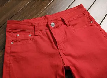 Hirigin Red Jeans Módne Mužov Roztrhané Džínsy, Nohavice Biker Klasické Chudá Falošný Zips Rovné Denim Džínsy Streetwear