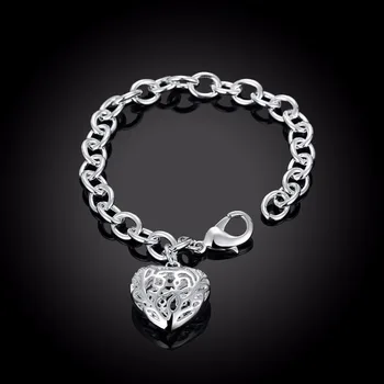 Vysoká Kvalita 925 pečiatkou strieborné pozlátené šperky náramok jemné módne duté srdce prívesok Strieborné náramky pulseira feminina