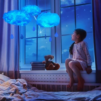 2Set Bavlna Cloud Tvar, Svetlo Žltá+Modrá Led Cloud Nočné Svetlo Kreatívne HOBBY Ručné Visí Noci na Čítanie Domov Spálňa Decor