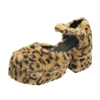 Sexy Leopard Vysoké Podpätky Ženy Čerpadlá Kolo Prst Hrubé Päty Mária Topánky Ženy Nepremokavé Platformu Zapatos De Mujer 2020