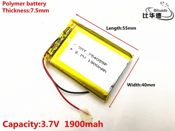 Dobrý Qulity 3,7 V,1900mAH,754055 Polymer lithium ion / Li-ion batéria pre HRAČKA,POWER BANKY,GPS,mp3,mp4