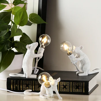 Postmoderných Živice Potkan Myš stolná Lampa Malé Roztomilé LED Nočné Osvetlenie, Tvorivé Stôl Lampy, Nočné Darček Decor Domova Stôl Svetlá