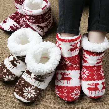 Topánky Ženy Zimné Dom Topánky Dámske Členkové Topánky Kožušiny Vianočné Elk Krytý Ponožky, Topánky, Teplé Contton Plyšové Botines Mujer 2021