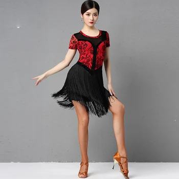 Latinské Tanečné predstavenie Ženské Šaty Letné Krátke Rukáv Tlačené Šaty Dospelých Sexy Strapec Šaty Pre Samba Tanečné Oblečenie DL5688