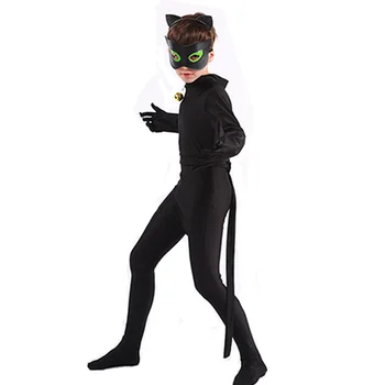Lady Cos Chybu Dievčatá Chlapci Čierny Kostým Mačka Fantasia Deti Lady Cos Chybu Kostýmy Dieťa Spandex Jumpsuit Fantázie Halloween Kostým