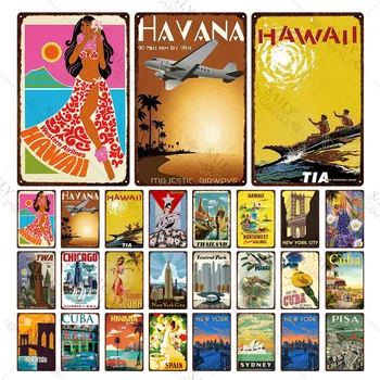 Havaj Krajiny Kovové Prihlásiť Plagáty Vintage Wall Art Decor Znamení Kovu Maľovanie Seascape Beach Dosky Kovov Cín Prihlásiť