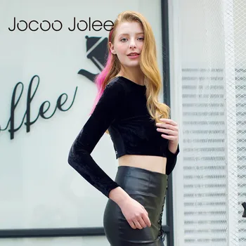 Jocoo Jolee Sexy Späť Duté Sa Pulóvre s Reťazca Popruhu Dizajn Velúrové Jeden Tvaru Hoodies Klub Party Oblečenie 2018 Jeseň Nové