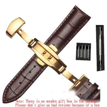 Popruh Bambusu Vzor Pásik pravej Kože Watchband s Dvojitým Stlačením Motýľ, Spony, Hodinky, Príslušenstvo 12-24mm