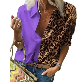 Jeseň 2020 nové módne dámske dlhý rukáv leopard tričko šitie tlačidlo cardigan tvaru Klope žien bežné šifón tričko