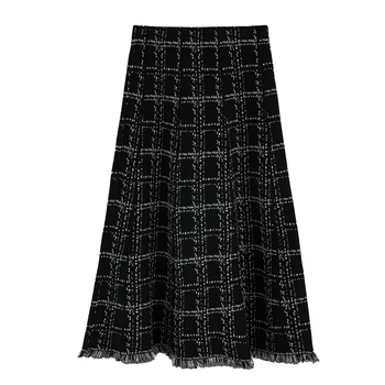 Kórejský Módne Oblečenie Dlhé Sukne pre Ženy, Pletenie A-Line Vysoký Pás Strapec Vintage Kockované Sukni, Biela Faldas Mujer Moda 2020