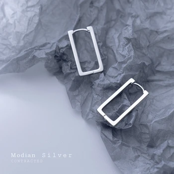 Modian Autentické 925 Sterling Silver Módny Dizajn Obdĺžnik Hoop Náušnice Jednoduché Luxusné Náušnice pre Ženy Trendy Jemné Šperky
