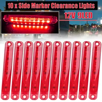 10pcs Červená 9 LED Zapečatené Strane Marker Odbavenie Svetlo Pre Vozidlo Náves Nákladný Autobus 12V