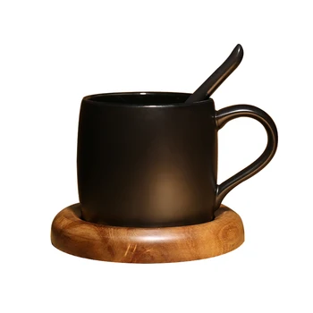 Európska kaviareň matný matný hrnček s lyžičkou čierna káva hrnček so stojanom tvorivé jednoduché keramické vody hrnček Mlieka pohár