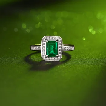 Wong Dážď 925 Sterling Silver 1CT Emerald Rez Emerald Moissanite Drahokam Zapojenie Klasické Otvorené Krúžky Jemné Šperky Dary