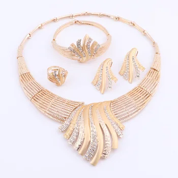 Luxusné Svadobné Ženy Dubaj Zlaté Šperky Sady Nigérijský Svadobné India Šperky Set Kostým Módne Náhrdelníky Náušnice Dizajn