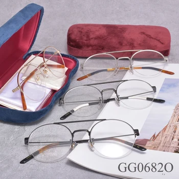 Talian Luxusné Značky Kolo optické okuliare, rám GG0682OA Kovov kvalitné Predpis Okuliarov, rám pre ženy muži