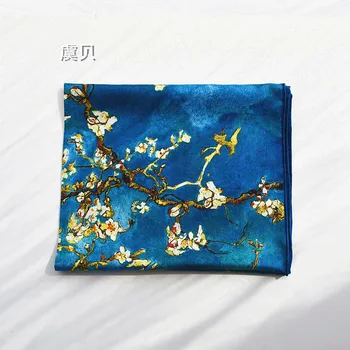 Luxusné páva modrého prirodzený hodvábny šál vytlačené kvet pre ženy reálne hodváb vysokej kvality strednej námestie zábal šatkou lady darček