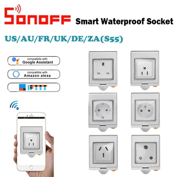 SONOFF S55 WIFI Smart Plug AC100-240V Nepremokavé Wifi Smart Power Socket Časovač USA/UK/DE/FR/AU/ZA APP/Vocie Diaľkové Ovládanie Práce