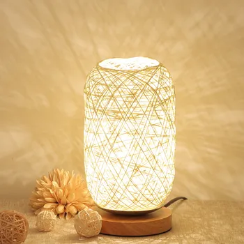 Kreatívne Prútia LED stolná Lampa Ručne Pletený Tienidlo Nočné Svetlo Deti Posteli Spálňa Narodeniny Holiday Home Decor Darček Stôl Svetlá