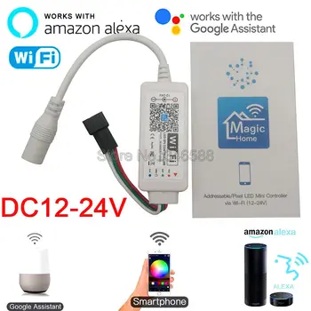 DC12-24V Magic Domov Mini WiFi SPI LED Controller 2048 Pixelov Smartphone APP Alexa Domovská stránka Google Voice Control pre 12V WS2811 Pásy