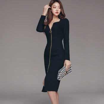 Qiu dong han edition OL temperament, je kultivovať jeden morálky v novom dlhé zipsy split package zadok profesionálny šaty