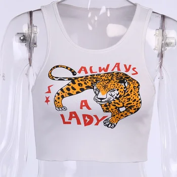 LVINMW Sexy Kolo Krku bez Rukávov Tiger Tlač White List Plodín Top 2020 Lete Ženy Móda Základné Bežné Tank Topy Streetwear
