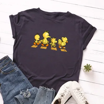 Letné Žlté Kačice Tlač Ženy T-shirt Pevné O-Krku Žena T Shirt Bežné Harajuku Topy Dievča Tee Camiseta Mujer