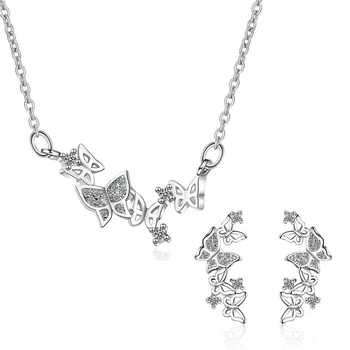 Móda 925 Silver Krásny Motýľ Zirkón Šperky Sady Pre Ženy Sladké Strany Kúzlo Náhrdelníky Náušnice Darček K Narodeninám Šperky