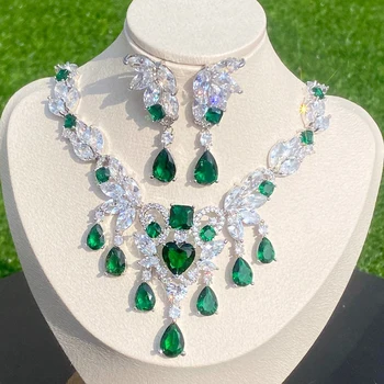 Nigérijský Nevesta Zirkón 2 Kus Náhrdelník, dámske Šperky Set, Dubaj Nigéria Green Crystal CZ Náhrdelník, Svadobné Šperky Set