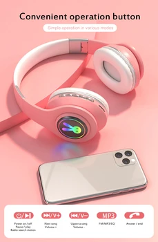 2020 Hifi Zvuk Basy Slúchadlo Bezdrôtového pripojenia Bluetooth Headset LED Dýchanie Svetlá Slúchadlá pre Dievčatá, Deti Mobilné telefóny, Príslušenstvo