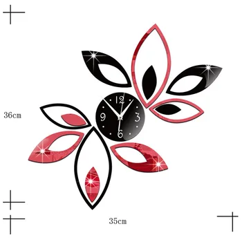 3D DIY samolepiace Hodiny Black Red Lotus Zrkadlo na Stenu-Nálepky Sledovať, Nordic Štýl Reloj Adhesivo de porovnanie Obývacia Izba Domova