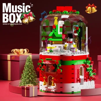 Mailackers Vianočné Dediny Nastaviť Santa Claus Údaje Music Box Stavebné Kamene, Tehly Tvorca Expert Vianočný Stromček, Hračky Pre Dieťa