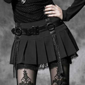 Gotický sexy mini čiernej čipky skladaná sukňa módne obväz dekorácie dámske popruhy strana sukne PUNK RAVE Q-220