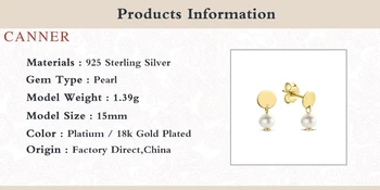 CANNER Geometrické Disk Pearl Náušnice Pre Ženy Reálne 925 Sterling Silver Piercing Stud Náušnice Jemné Šperky Pendientes