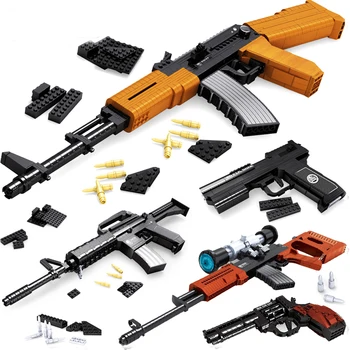 Ausini Zbraň AK47 Revolver Pištoľ, Samopal Sniper WW2 Vojenské Armády Vojny SWAT Zbraň Model Stavebné Bloky Stavby hračky