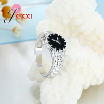Móda Micro Bielymi Zirkónmi Black Watch Prst Krúžky 925 Sterling Silver Šperky pre Ženy Zapojenie & Svadbu