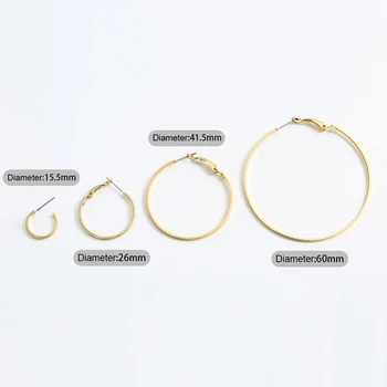 Neoglory Šperky Hladké Veľký Kruh Náušnice Pre Ženy, 4 farby 4 veľkosti 2 mm Veľké Obvodové Náušnice Veľkoobchod Kvalitný Darček