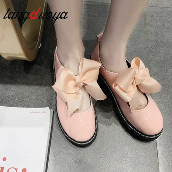 Lolita Topánky luk červená čierna ružové topánky dievča Japonskej Školy Topánky Študent Jednotné Obleky, Topánky bytov topánky ženy zapatos de mujer