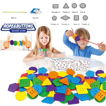 Lano & tlačidlá Geometrický Tvar, rezanie Závitov Tlačidlá Puzzle logická Hra Predškolského Hand-eye Koordináciou Vzdelávacie hračky pre deti,